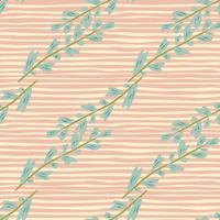 Abstract leaf branch seamless pattern on stripes. Vintage floral background. Design for fabric, textile print, wrapping, kitchen textile. vector