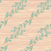 Abstract leaf branch seamless pattern on stripes. Vintage floral background. Design for fabric, textile print, wrapping, kitchen textile. vector