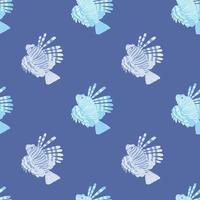 Simple ocean style seamless pattern with bright lionfish silhouettes. Blue background. Abstract print. vector