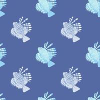 Simple ocean style seamless pattern with bright lionfish silhouettes. Blue background. Abstract print. vector