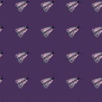 Minimalistic dark seamless pattern with night moth silhouettes. Dark purple background. Creative nature print. vector