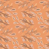 Scribble seamless nature pattern with doodle petal foliage print. Abstract style. Orange pastel background. vector