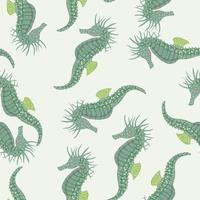 Isolated seamless pattern with random turquoise seahorse seahorse silhouettes. White background. Nature print. vector