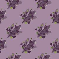 Floral abstract foliage ornament seamless pattern. Pastel purple background. vector