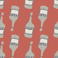 Doodle glass bottle seamless pattern on red background. Alcohol bar bottles in doodle style. vector