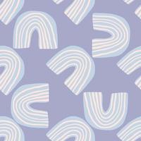 Doodle rainbow seamless pattern on violet background. Abstract shapes endless wallpaper. vector