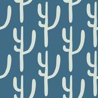 Seamless pattern with cactuses on blue background. Desert doodle cacti endless wallpaper. vector