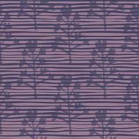 Dark purple botanic silhouettes seamless pattern. Purple stripped background. vector
