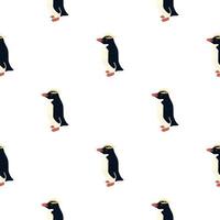 Isolated seamless pattern with black crested penguin elements. Nordic animal backdrop. Doodle print. vector