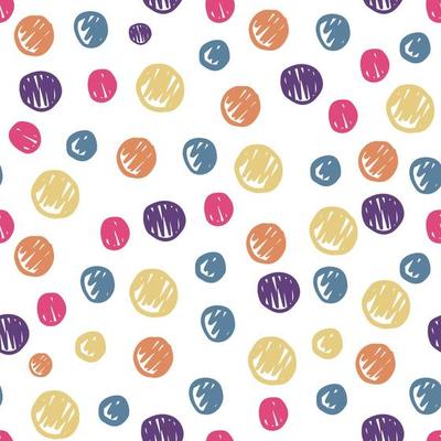 Funny hand drawn circles shape seamless pattern. Colored polka dot backdrop.