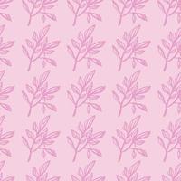 Lilac contoured botanic branches seamless pattern. Simple botanic ornament on soft pink background. vector