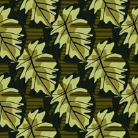 Creative seamless pattern with abstract monstera silouettes. Autumn print in black and pale green fall tones. vector