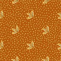Nature autumn seamless pattern with doodle simple leaves ornament. Brown dotted background. Scrapbook print. vector