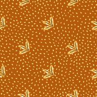 Nature autumn seamless pattern with doodle simple leaves ornament. Brown dotted background. Scrapbook print. vector