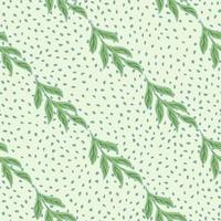 Scrapbook seamless pattern with doodle green branches ornament. Light background with dots. vector