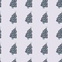 Seamless scandi pattern with fir tree new year silhouettes. Light pastel background with navy blue forest elements. vector