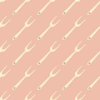 Light yellow colored grill forks ornament seamless pattern. Pink soft background. Cooking tools simple artwork. vector