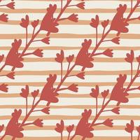 Seamless botanic pattern with floral branches. Pastel red flowers and stripped background. vector