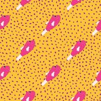 Pink abstract simple fish silhouettes seamless pattern in doodle style. Orange dotted background. vector