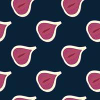 Contrast seamless pattern with pink fig ornament. Dark navy blue background. Vitamin print. vector