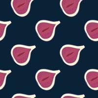 Contrast seamless pattern with pink fig ornament. Dark navy blue background. Vitamin print. vector