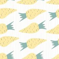 Yellow radish root seamless pattern on stripes background. vector