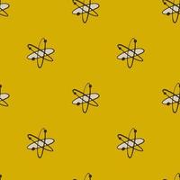 Minimalistic science seamless pattern with molecule elements. Technologe atom elements on yellow background.