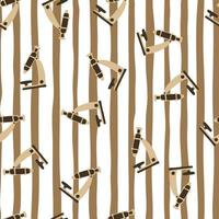 Random seamless doodle pattern with beige microscope silhouettes. Striped background with white and brown lines. vector
