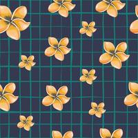 Retro plumeria flower seamless pattern on lines background. vector