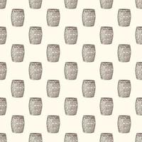 Hand drawn wood barrel seamless pattern. Engraving vintage style. vector