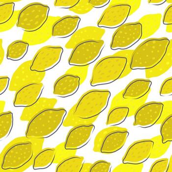 Lemon seamless pattern on white background Print with citrus fruits collection. vector