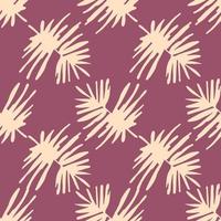 Simple tropic leaves seamless pattern. Purple background with light yellow random floral shapes. vector