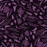 Dark forest shapes seamless doodle pattern. Purple palette stylized botanic artwork. Simple creative design. vector