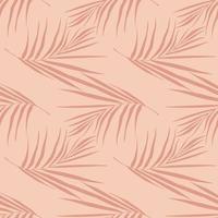 Exotic seamless stylized pattern with simple fern leafs silhouettes. Tropical shapes in pale pink tones palette. vector