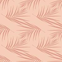 Exotic seamless stylized pattern with simple fern leafs silhouettes. Tropical shapes in pale pink tones palette. vector