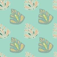 Nature seamless pattern with exotic abstract monstera leaves print. Blue background. Bloom tropic style. vector