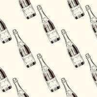 Champagne bottles seamless pattern. Sparkling wine backdrop. vector