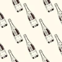 Champagne bottles seamless pattern. Sparkling wine backdrop. vector