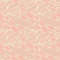 Spring seamless doodle pattern with outline foliage elements in pink rozy tones. Stylized creative artwork. vector