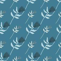 Diagonal seamless floral pattern with flowers in navy and light tones. Dark blue background. Simple design. vector