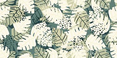 Hand drawn monstera leaves seamless pattern. Philodendron plant. vector