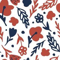 Isolated seamless doodle pattern with branches and leaves abstract shapes. Per and navy blue pale colored ornament on white background. vector