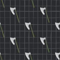 Seamless dark pattern with medieval viking ax shapes. Styllized old protection print on chequered background. vector