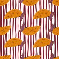 Simple fruit seamless autumn pattern with orange persimmon slice. Striped red and white background. vector