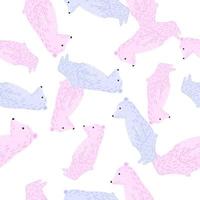 Isolated seamless pattern with pink and blue colored random polar bear silhouettes ornament. vector