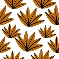 Hand drawn leaf fabric textile design on white background. Doodle yellow leaves seamless pattern vector