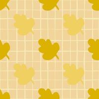 Fall seamless leaves abstract pattern. Yellow and ocher floral elements on beige background with check. vector