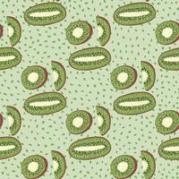 Modern seamless pattern with abstract kiwi fruit slices silhouettes. Pastel background with dots. vector