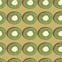 Simple seamless pattern in pastel green palette with kiwi silhouettes. Vitamin raw backdrop. vector