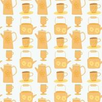 Isolated seamless summer teapot pattern. Kettle elements in bright orange color on white background. vector